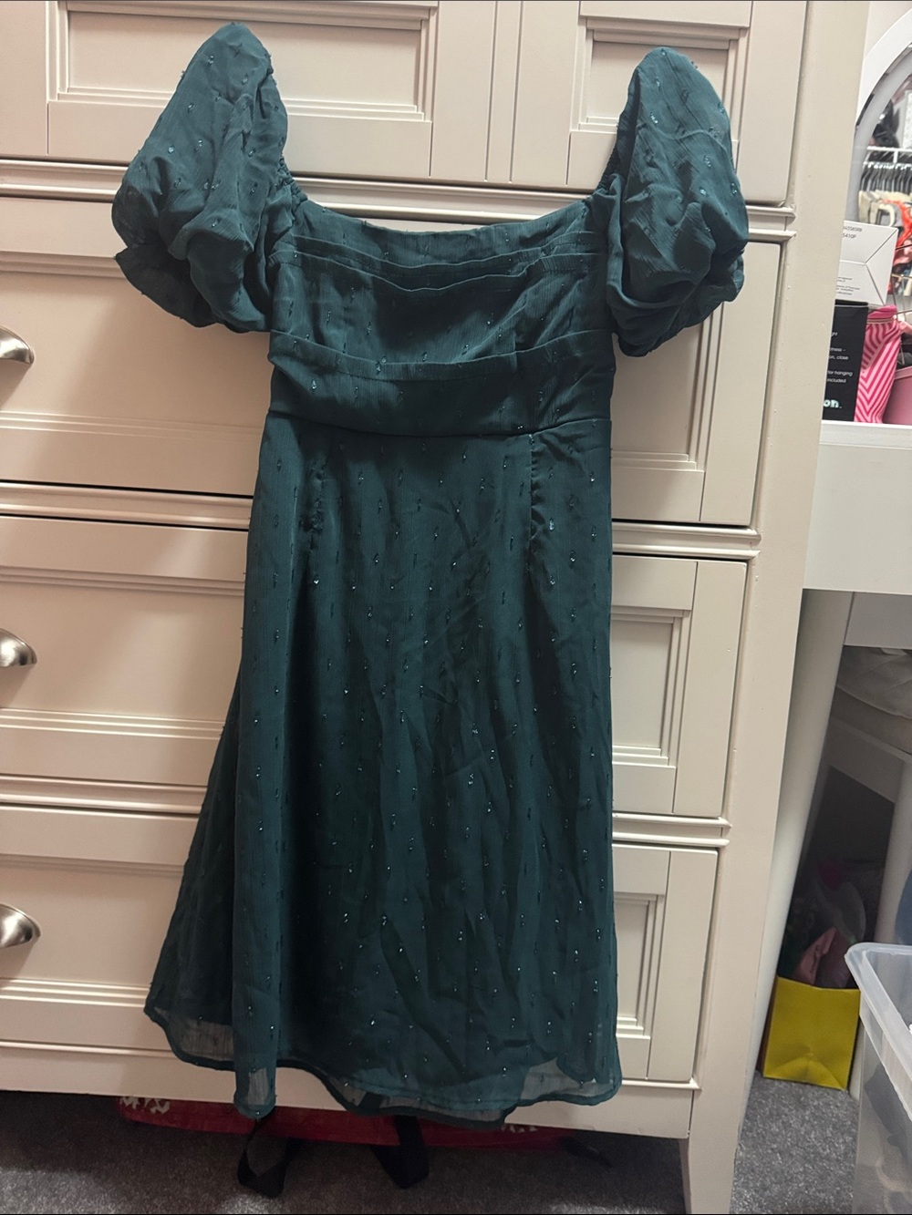 Altar'd State Teal Puff-Sleeve Midi Dress
